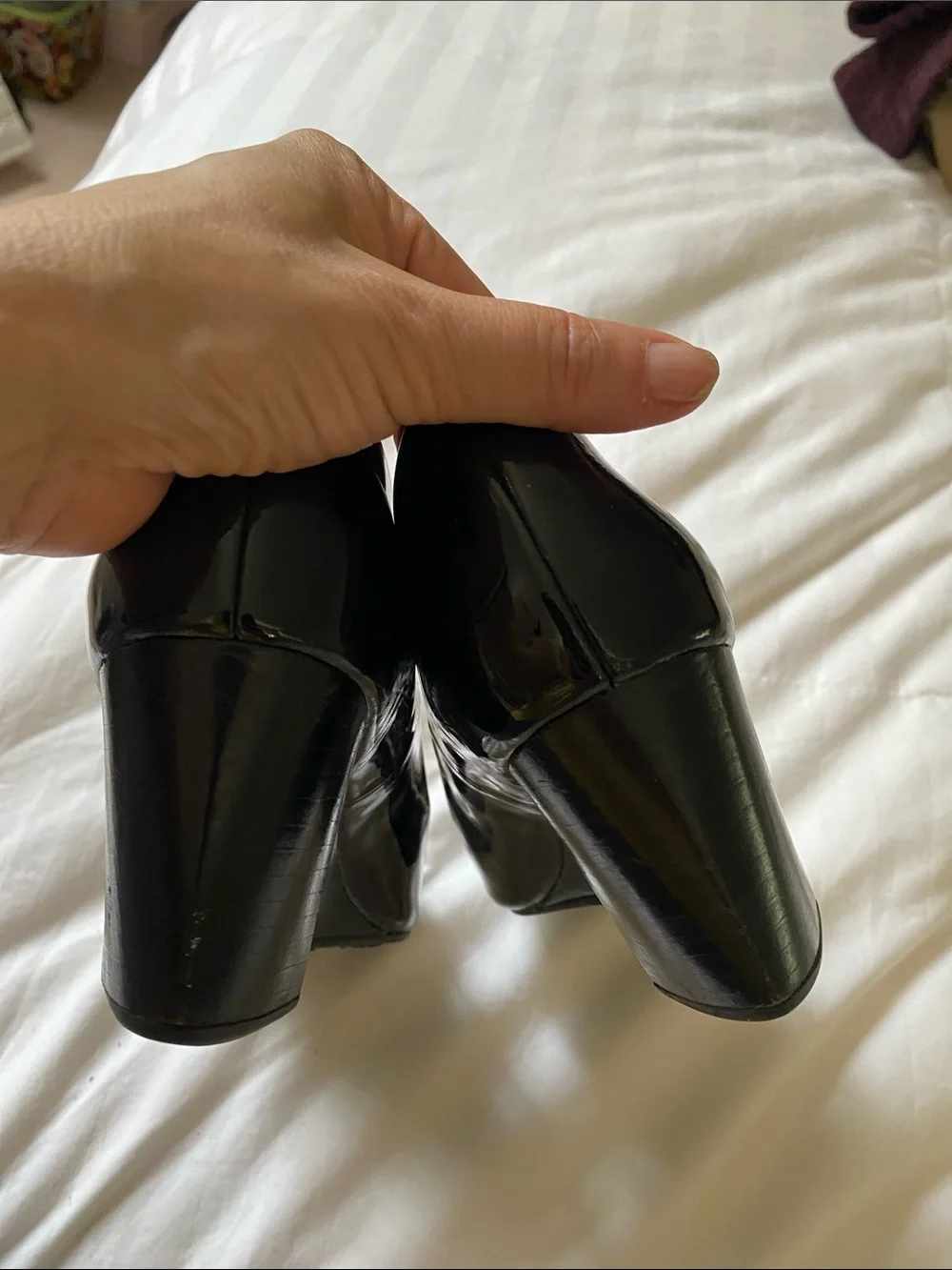 Cole Haan Black Patent Peep-Toe Wedge Heels